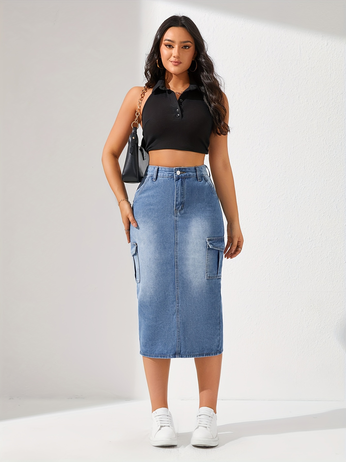 Midi denim skirt blue best sale