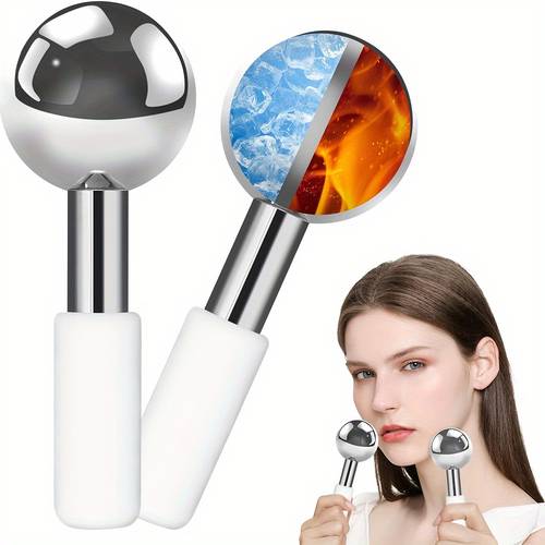 1 2pcs stainless steel ice globes for face spa massage roller unscented skin care tool body massager ice hockey roller no power supply needed