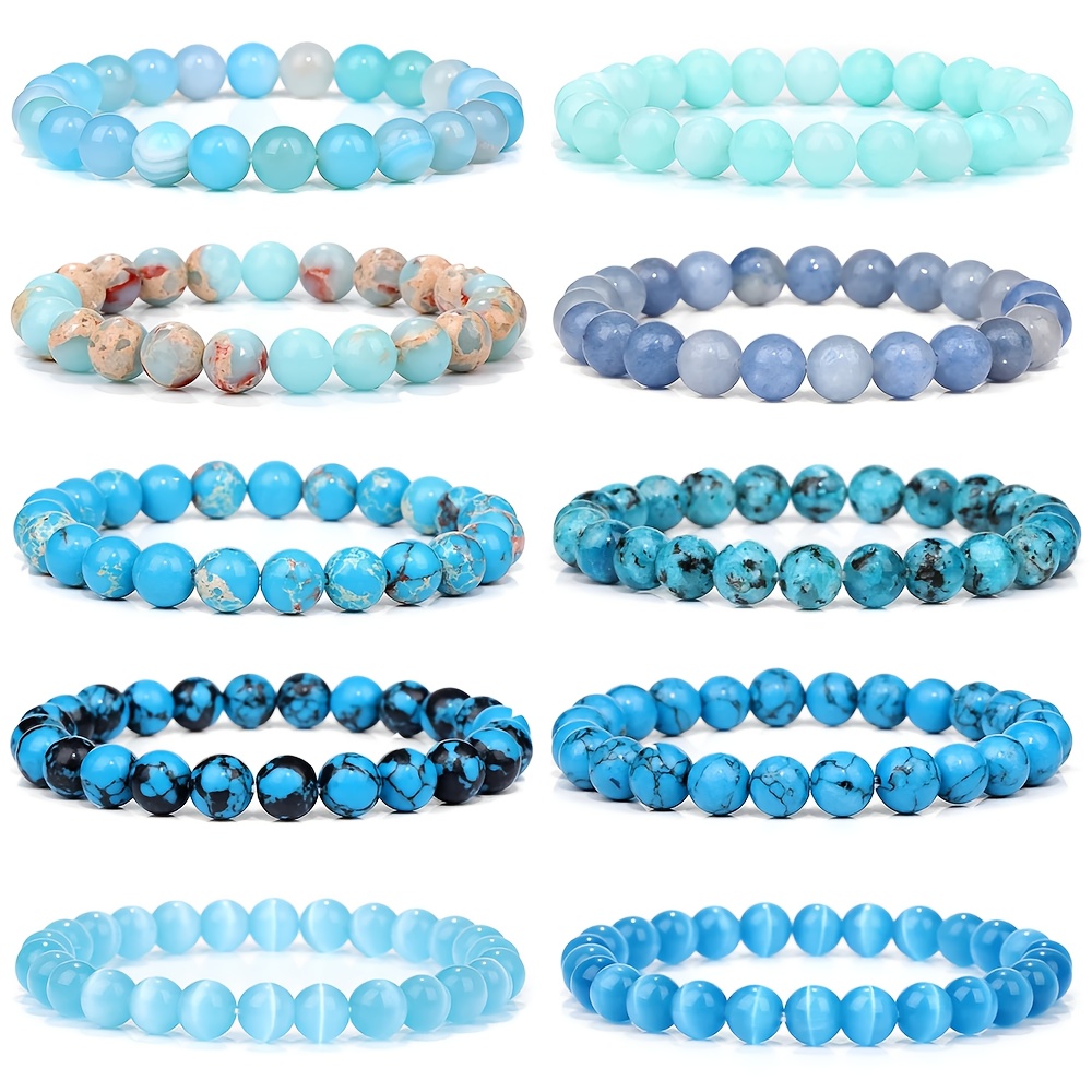 Image of 10pcs-blue Natural Stone-blue , Blue Agate Adjustable Bracelet-boho-universal Men And Women-valentine's Day Gift- In Daily Wear-party Gift