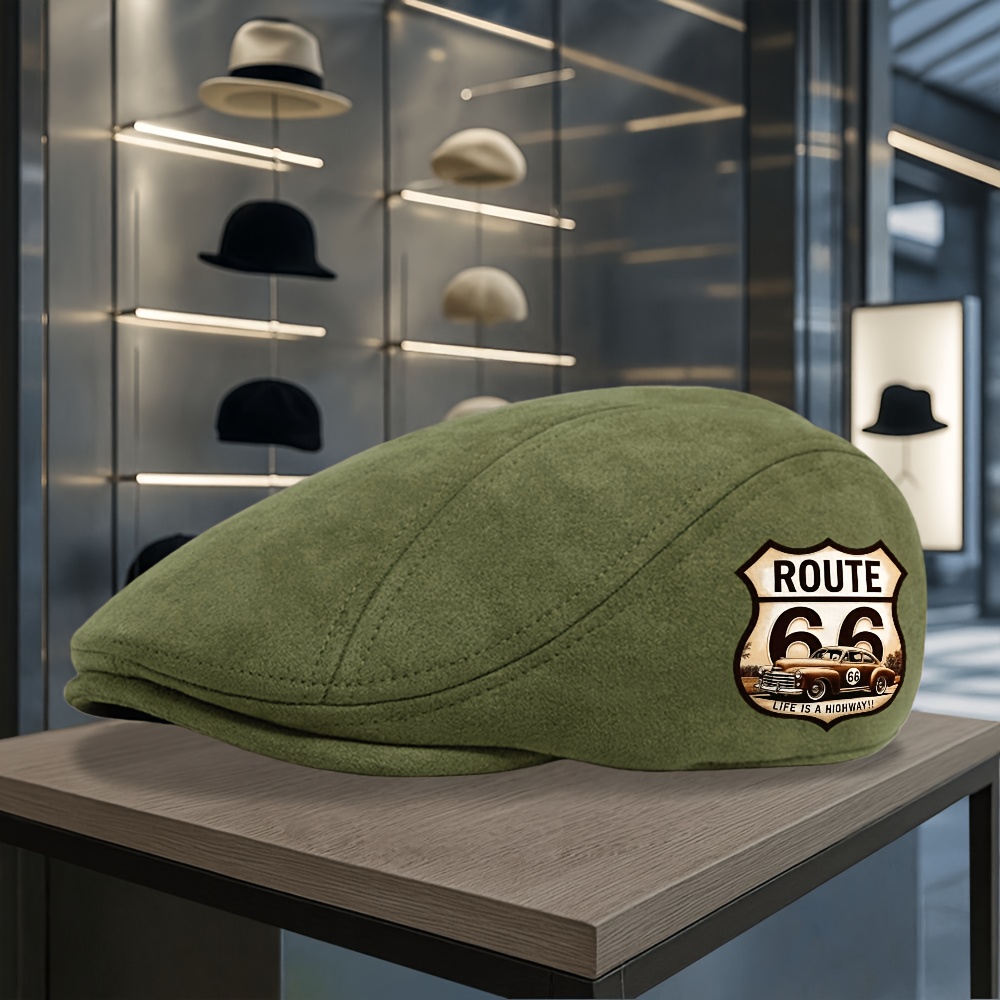TEMU Classic Vintage Car Print Duckbill Beret Cap - Retro Design Suitable For All Weather, Adjustable Unisex Newsboy Hat For , Outdoor Wear, Mardi