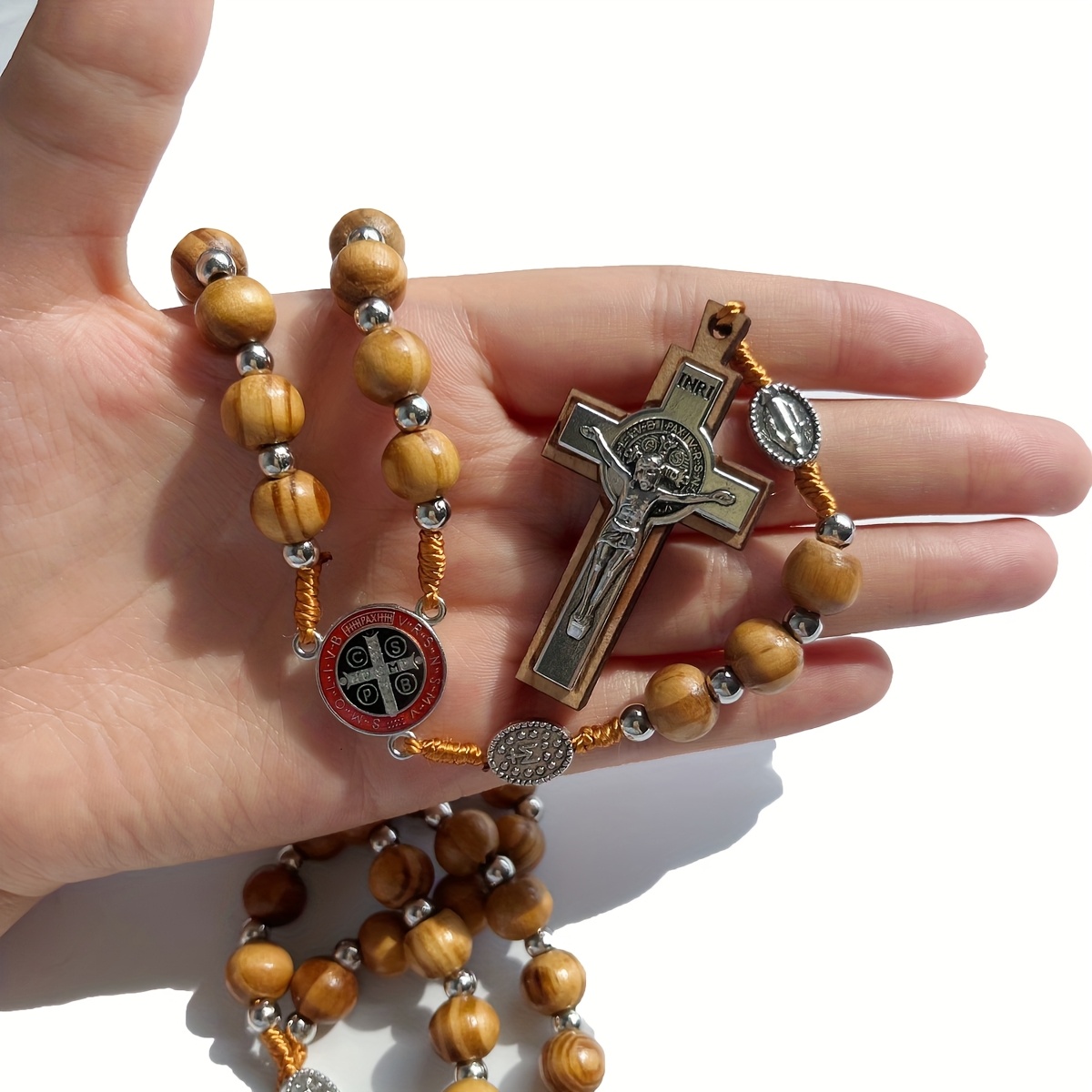 Image of 1pc Classic Medal Bead Rosary, Handmade Religious Beads - Souvenir For , Meditation, Wedding, , Birthday, First Communion, Halloween, Christmas, Easter, Thanksgiving, Ideal Gift For Family,