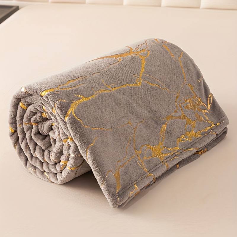 TEMU 1pc Gray & Print Plush Flannel Blanket - Soft Lightweight Throw For Sofa, Bed, Couch - Contemporary Decor, Sofa Accessory | Modern Aesthetic |