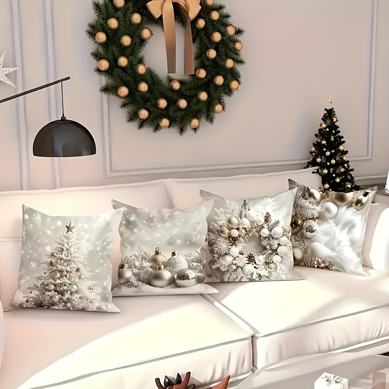 

4pcs Christmas Set: For Sofa, Bed, Car - , Washable, Zip - Decor (no )