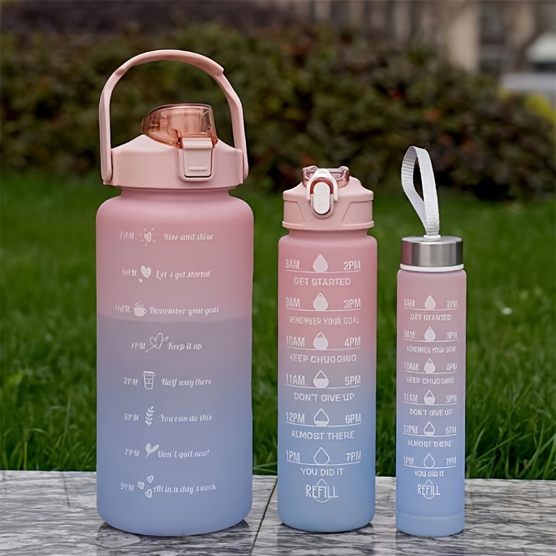 

3-piece Sports Water Bottle Set With Time Markers, Leak-proof Drink Bottles, 32oz/64oz/100oz, Motivational Fitness Hydration With Straw Lid & Carry Handle