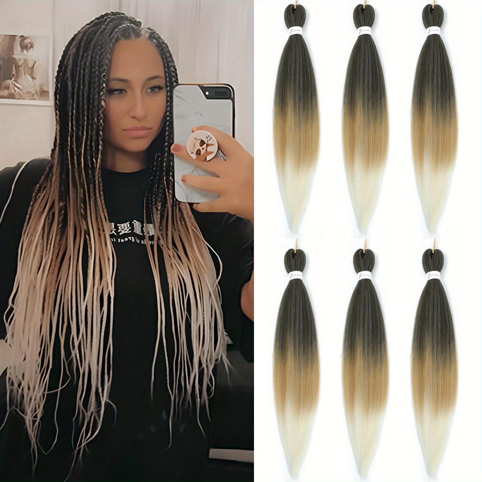 Image of /lot 26/30 Inches Braiding Hair Pre Stretched Natural Easy Twist Braids Ez Braiding Hair Hot Water Setting Professional Synthetic Fiber Texture For Crochet Braiding