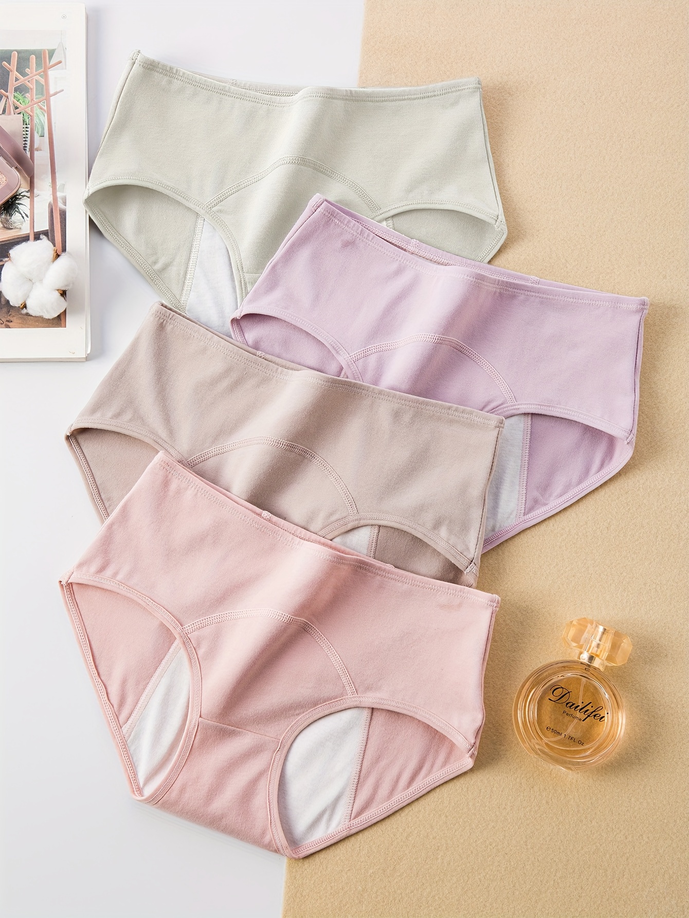 Women Menstrual Period Panties Cotton Leak Proof Seamless Briefs Underwear  Solid