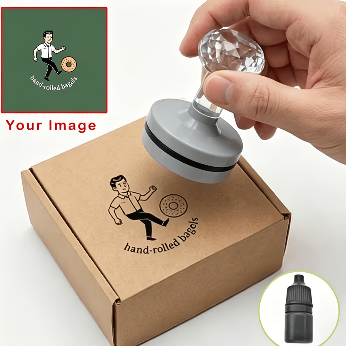TEMU Custom Stamp Suitable For Cup Sleeves, Baking Wrapping Paper, Gift Bags & Napkins - Diy Handmade Label Seal With Chemical Ink For Gift Boxes,