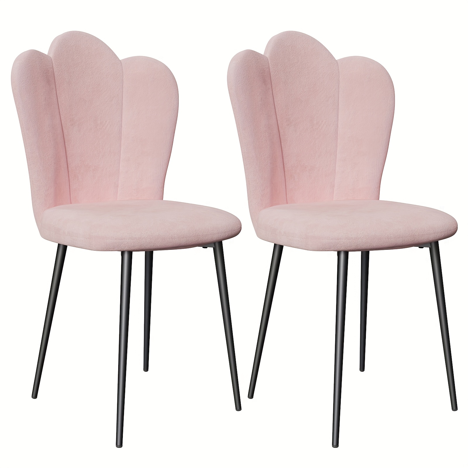 Image of Pair Of High-back Velvet Dining Chairs - Soft Cushioned Seats With Black Metal Legs, Contemporary Kitchen And Conference Chairs For Home Or Office