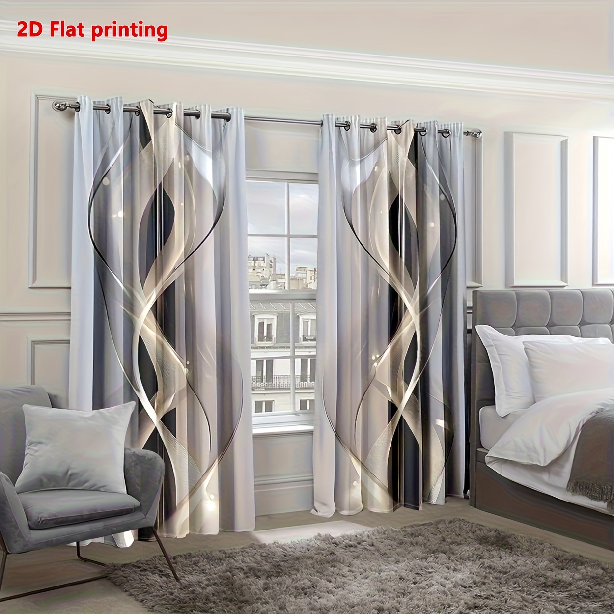2D Flat - 2D Flat - 2 unidades de Cortinas com Impressão Geométrica Moderna  5