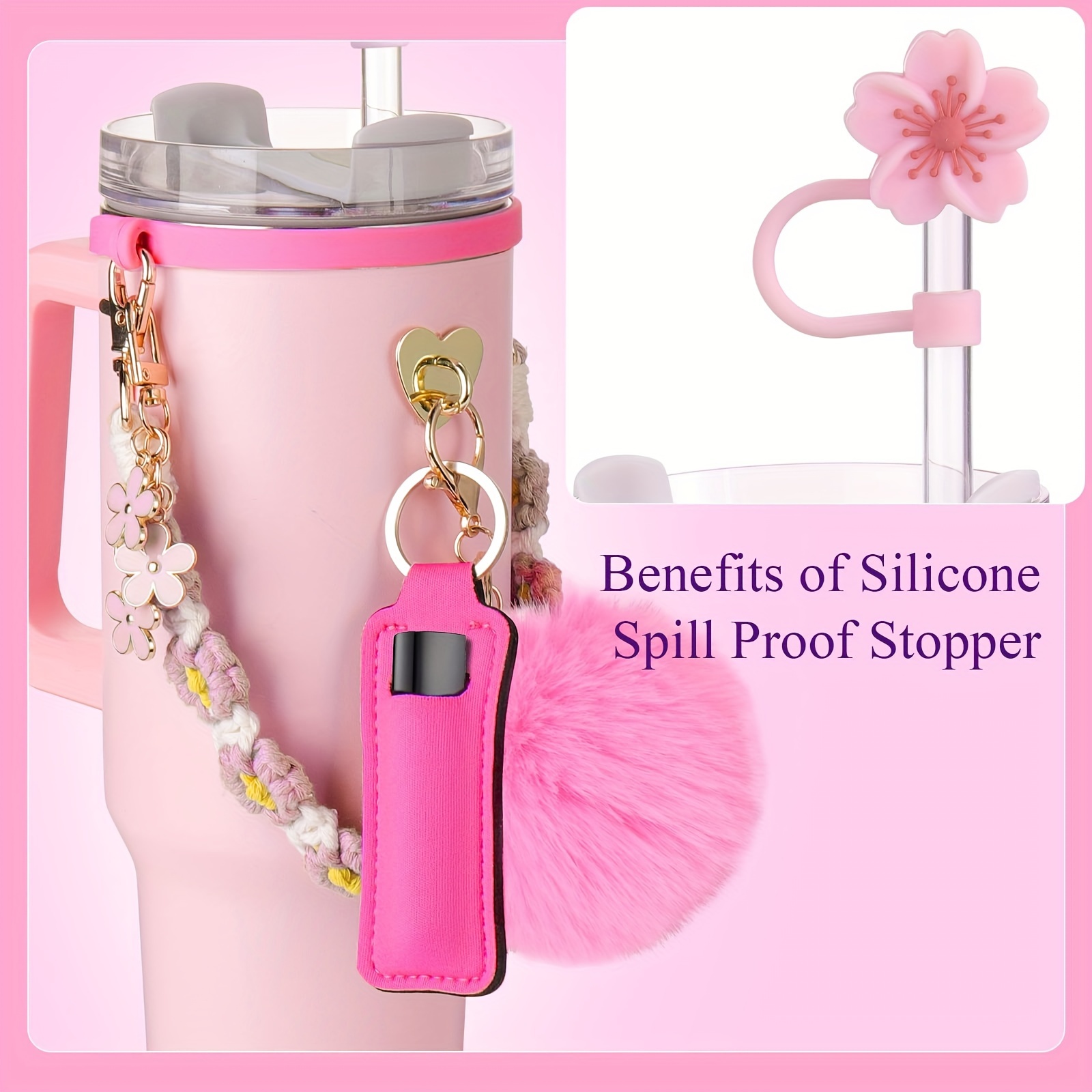 guulone 8pcs water bottle accessory kit silicone handle strap protective sleeve straw cover lipstick pouch cup charms fits 30oz 40oz insulated tumblers details 0