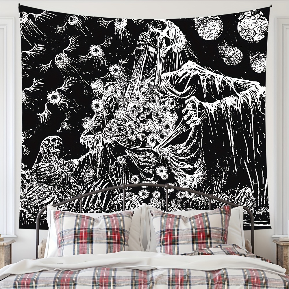 Krelymics Skull Tapestry Mystic Eye Tapestries Skeleton Tapestry Black and  White Tapestry Wall Hanging for Bedroom, Living Room(51.2 x 59.1 inches)