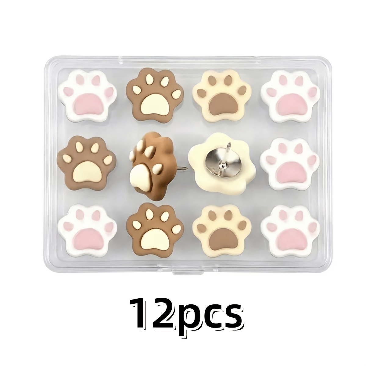 TEMU 12pcs Creative Cute Paw Print Pushpins, Thumb Tacks, Suitable For Pet Stores, Home, Office Cartoon Photo Board Felt Board Decoration Fixing