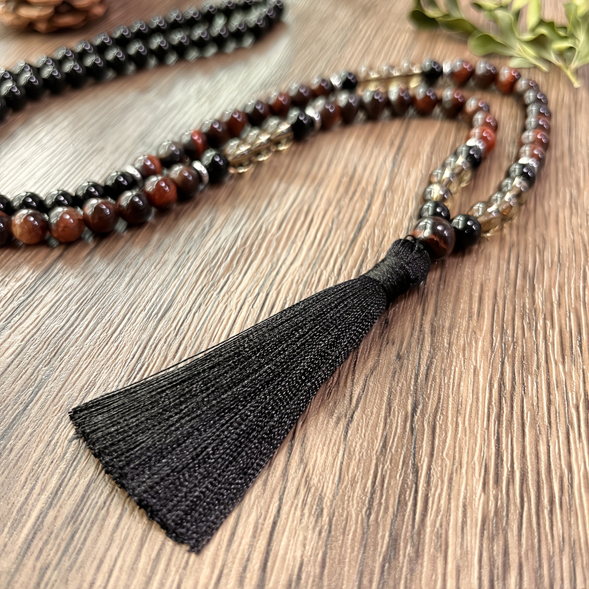Small Hand-Beaded Natural Stone Tassel Necklace, Retro Bohemian