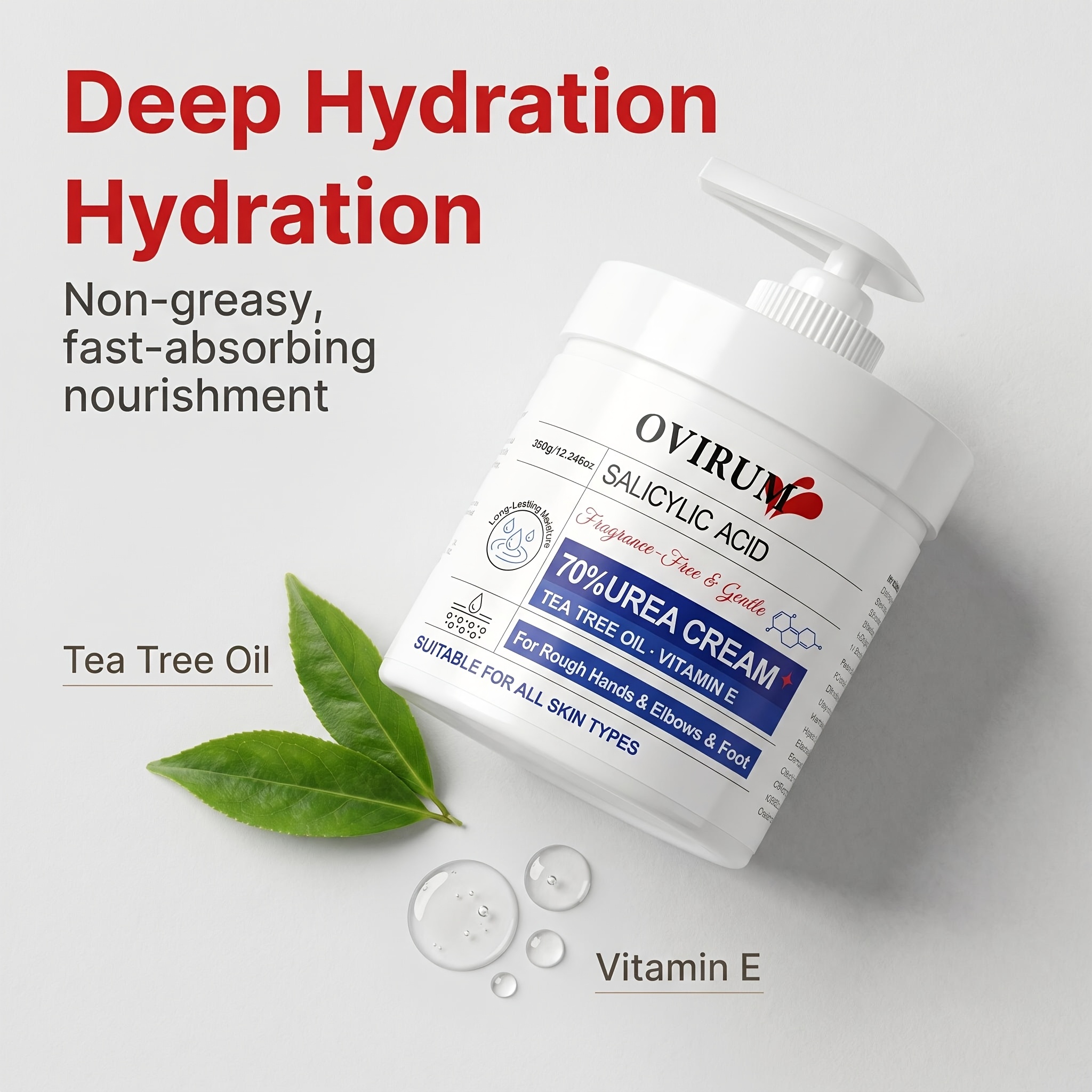 70% Urea Cream, Moisturizing Cream for Rough Heel And Hand, with Vitamin E, Shea Butter, Tea Tree, Delivers 24-Hour Hydration And Defense for Extremely Dry Skin, Easily Absorbed, Suitable for Elbow And Knee, for Men And Women