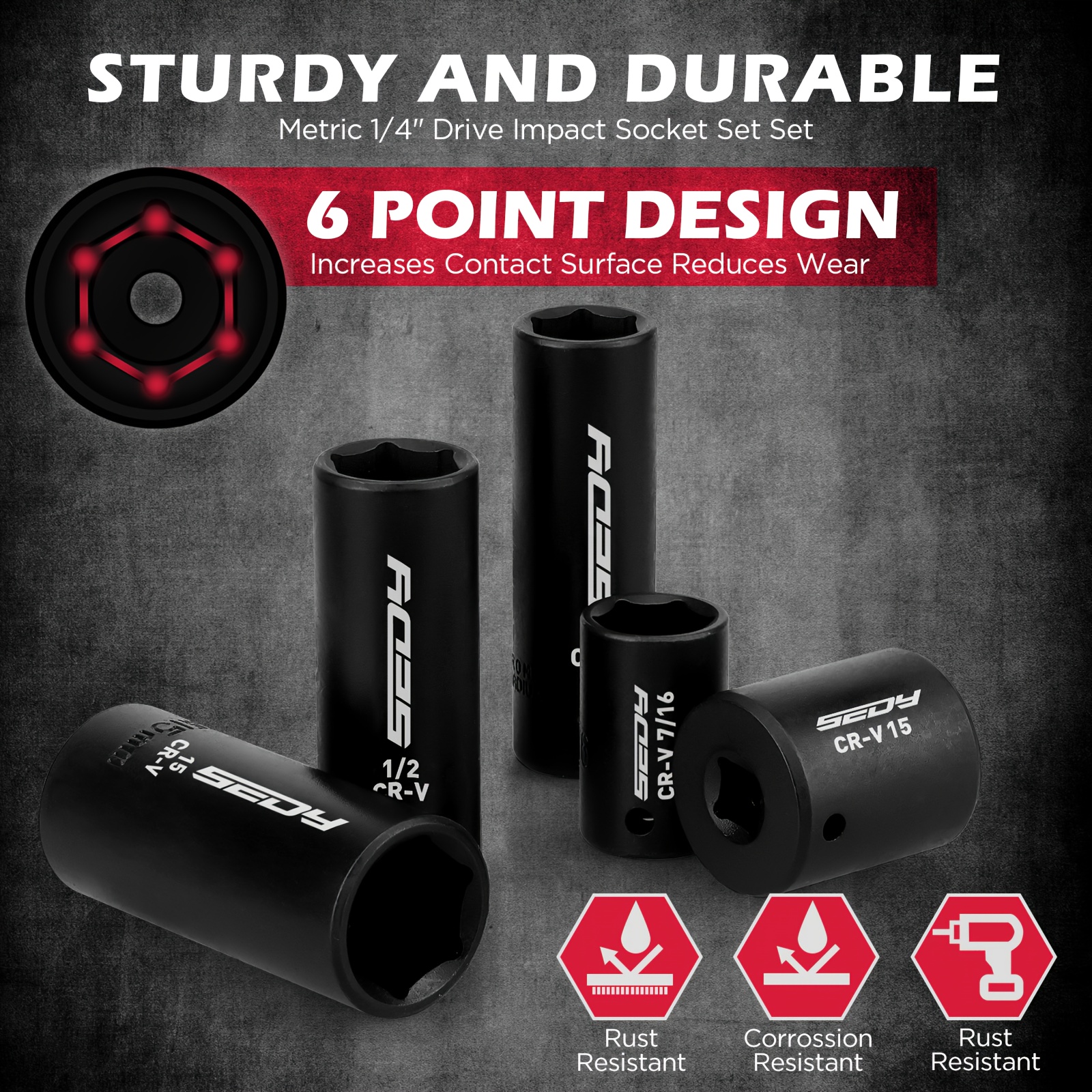 conjunto de 63 peças de soquetes métricos 1/4 e chave de porca, conjunto de soquetes   e profundos (4-15mm), chaves magnéticas de 1/    hexagonal de 6, barra de extensão, chave   de liberação rápida,   Detalhes do produto 4