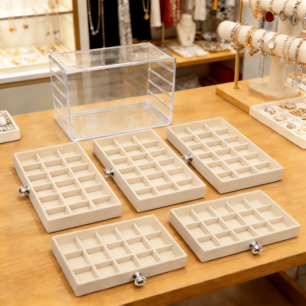 TEMU Jewelry And Jewelry Dust-proof Storage Box, Multifunctional Acrylic And Velvet Jewelry Storage Box, Desktop Drawer Style Jewelry Storage Box,