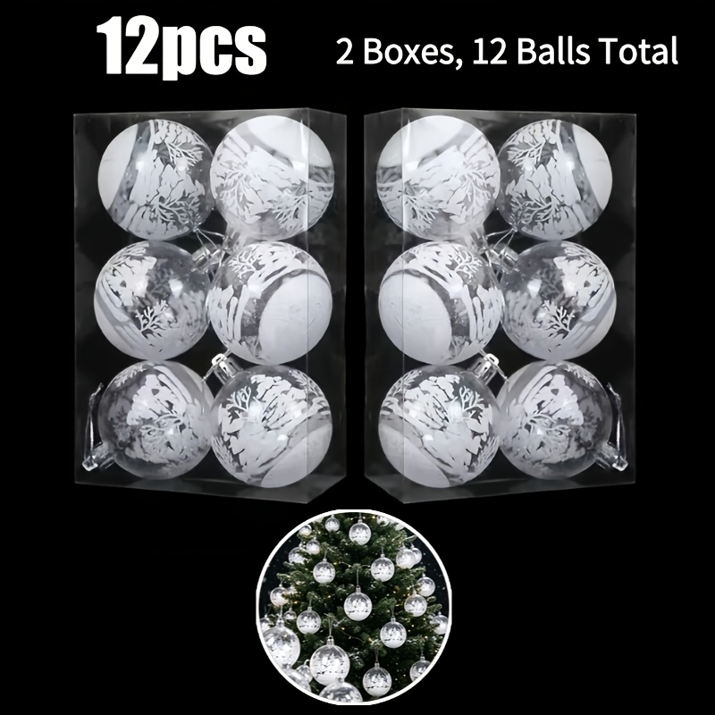 TEMU 12pcs Transparent Painted Christmas Ornaments Suitable For Christmas, Halloween, Thanksgiving, Easter, Valentine's Day - Hanging Round Plastic