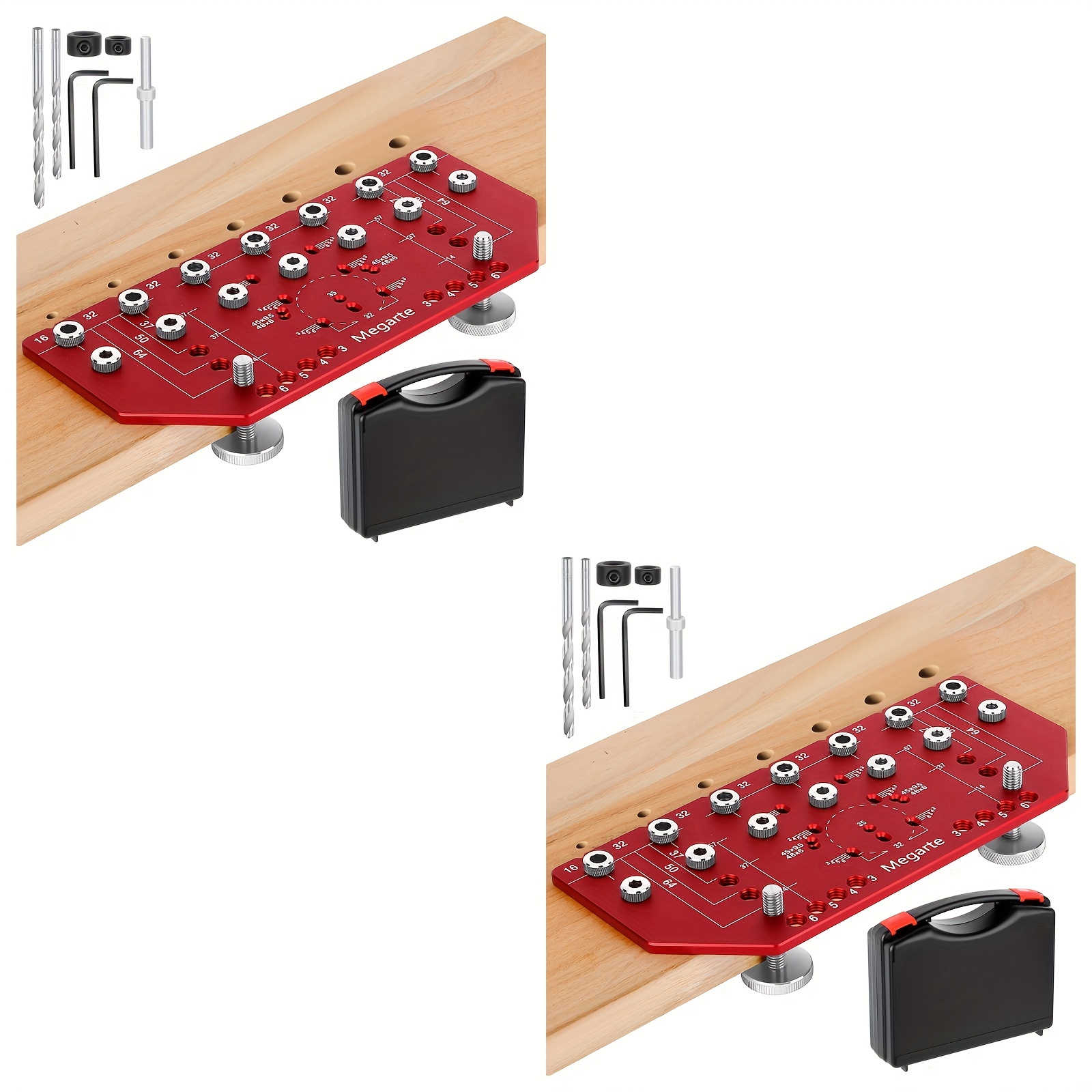 Megarte Shelf Pin Jig And Hinge Jig 2-in-1 - Aluminum Alloy Cabinet Woodworking Drilling Hole Template Shelf Pin Drilling Jig With 1 4 And 5mm Drill Bits Concealed Hinge Jig For Cabinet Doors