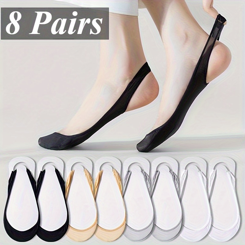 TEMU 8 Pairs Solid Color Thin Women's Boat Socks - Super Invisible, Heel-lifting And Non-slip, Soft And Comfortable, Suitable For Spring And Summer, Suitable For High Heels