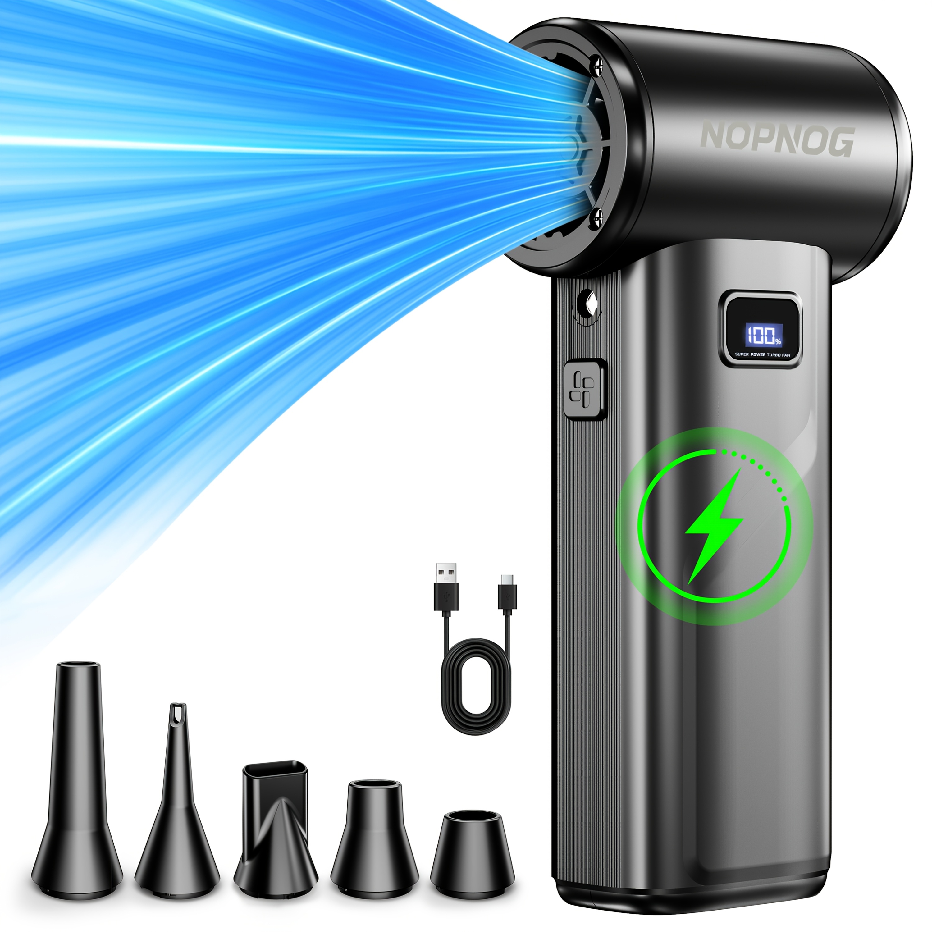 TEMU Turbo Blower 2-in-1 Blow And Suction Strong Blowing - 4 Gears, Multi-nozzles, Led Light For Car , Computer Dusting, Grill Cleaning, Outdoor