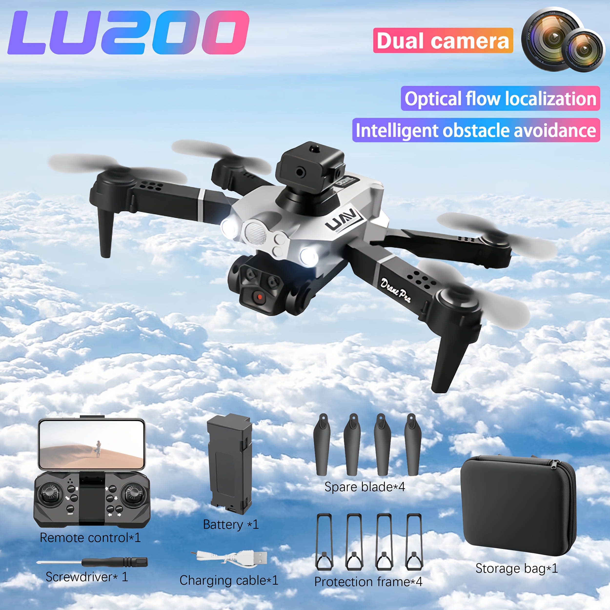 

Lu200 Drone Is With Dual Cameras, 360 ° Infrared Obstacle Avoidance, Positioning, Wifi Rolling And Other Functions! Beginner Men's Gifts, Christmas, Halloween, And Thanksgiving Gifts