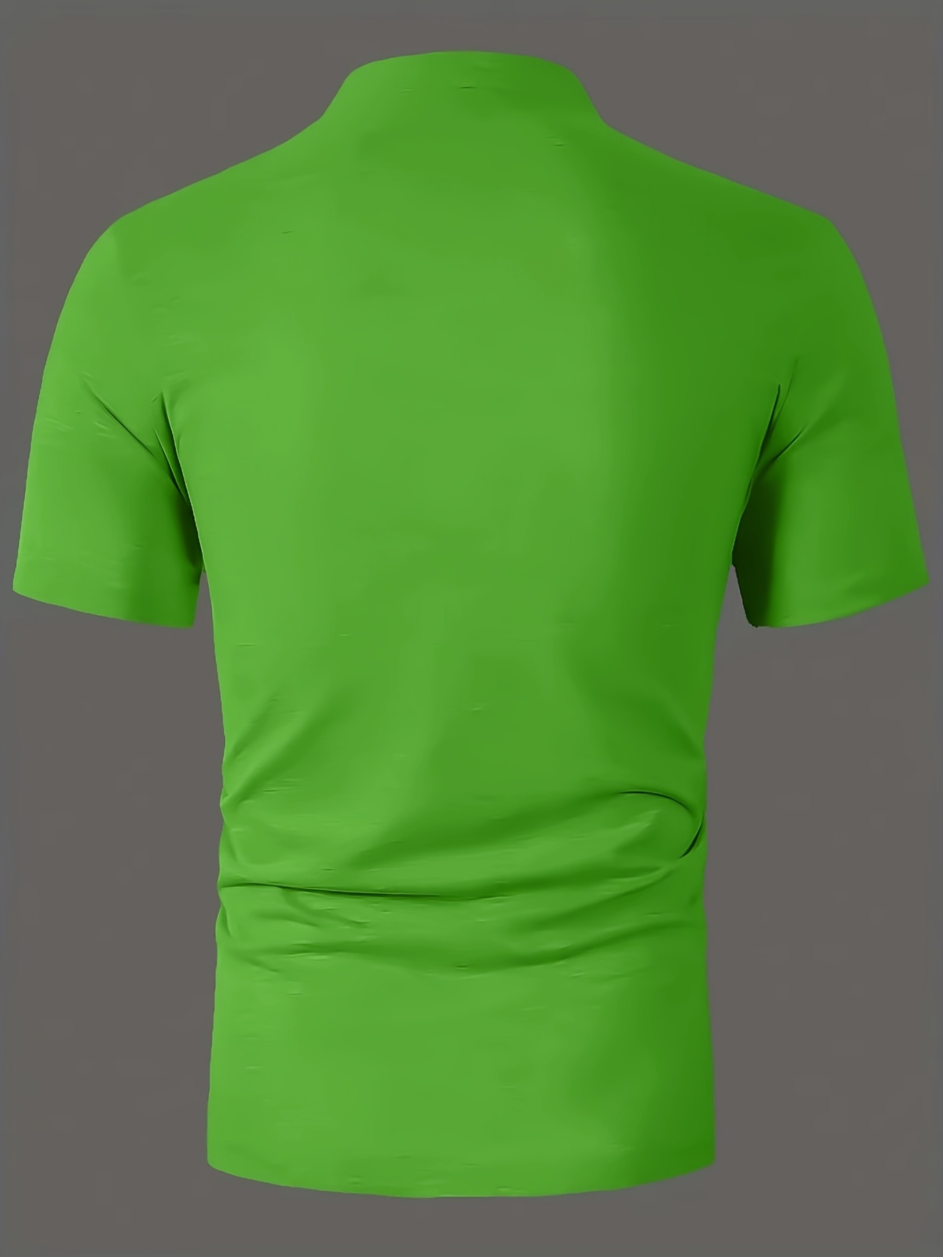 Plus-Size Men's Short-Sleeve Casual T-Shirt - Slight Elasticity, Classic Solid Color & Button Detail, Breathable Stand-Up Collar for Spring/Summer Wear, Stylish Plussize Top, PLUS SIZE