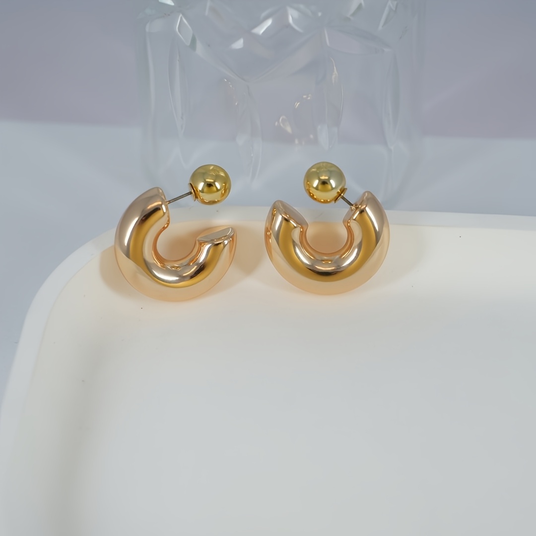 Modern C Shape Dangle Earrings with Golden Accents