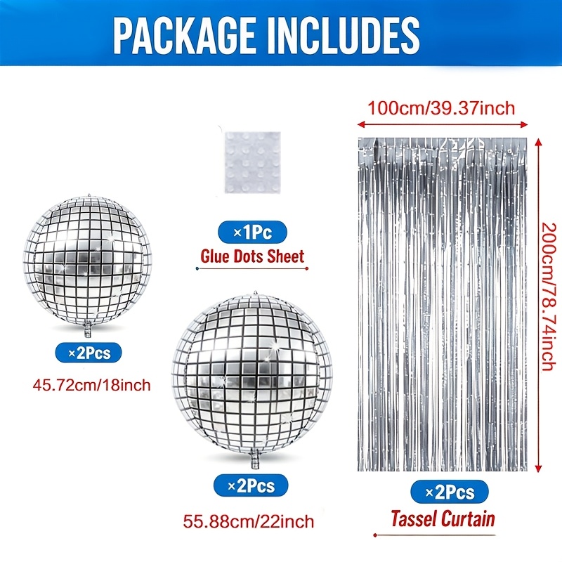 TEMU 7pcs Silvery Disco Decorative Hanging Balls Set, Shiny Disco Foil Balloons, Suitable For Disco Party Decoration, New Year, Prom, Christmas,
