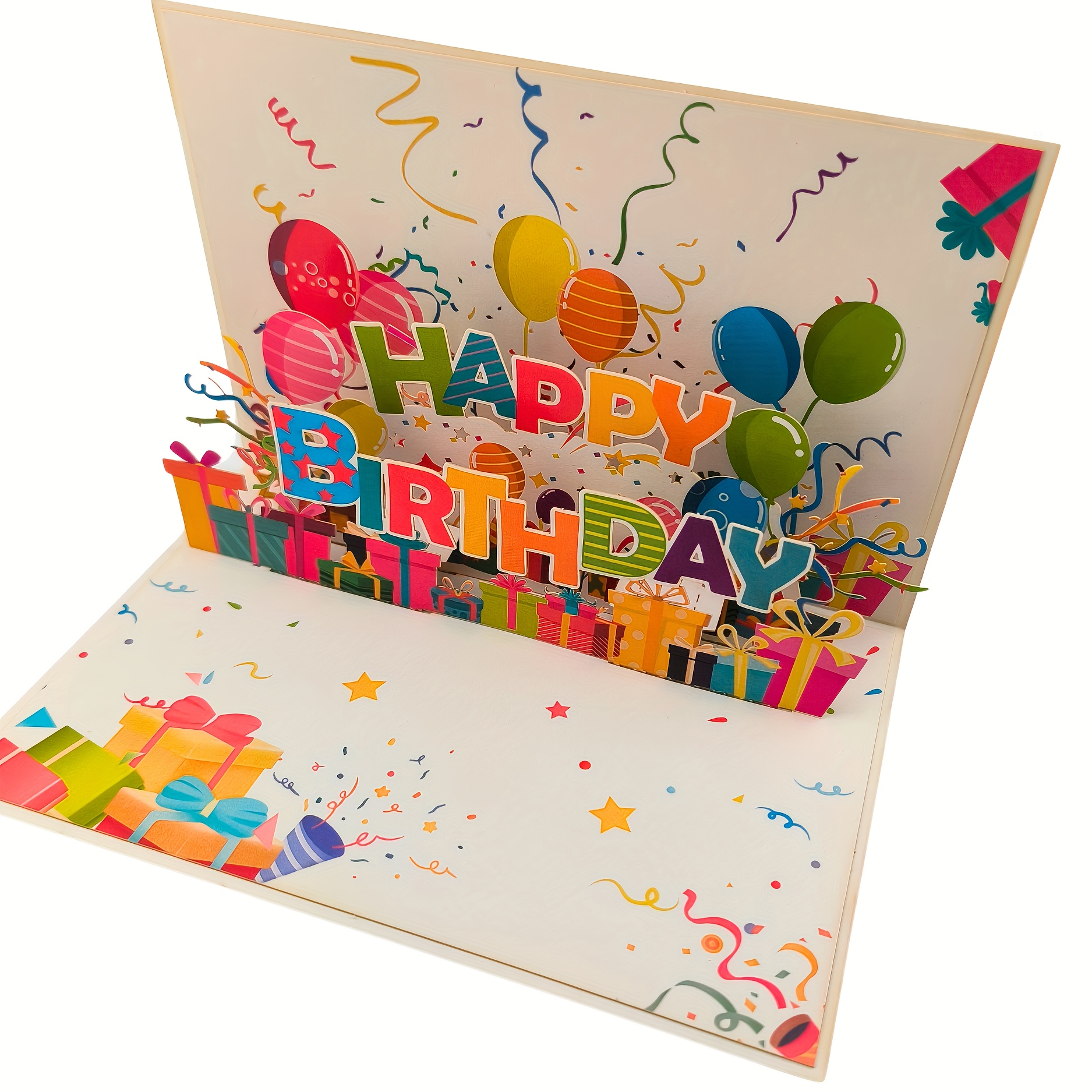 

1pc Vibrant Pop-up Birthday Greeting Card With Balloons, Cake, Candy, And - Includes Note Card And Envelope, Any Recipient's Birthday Party Invitation