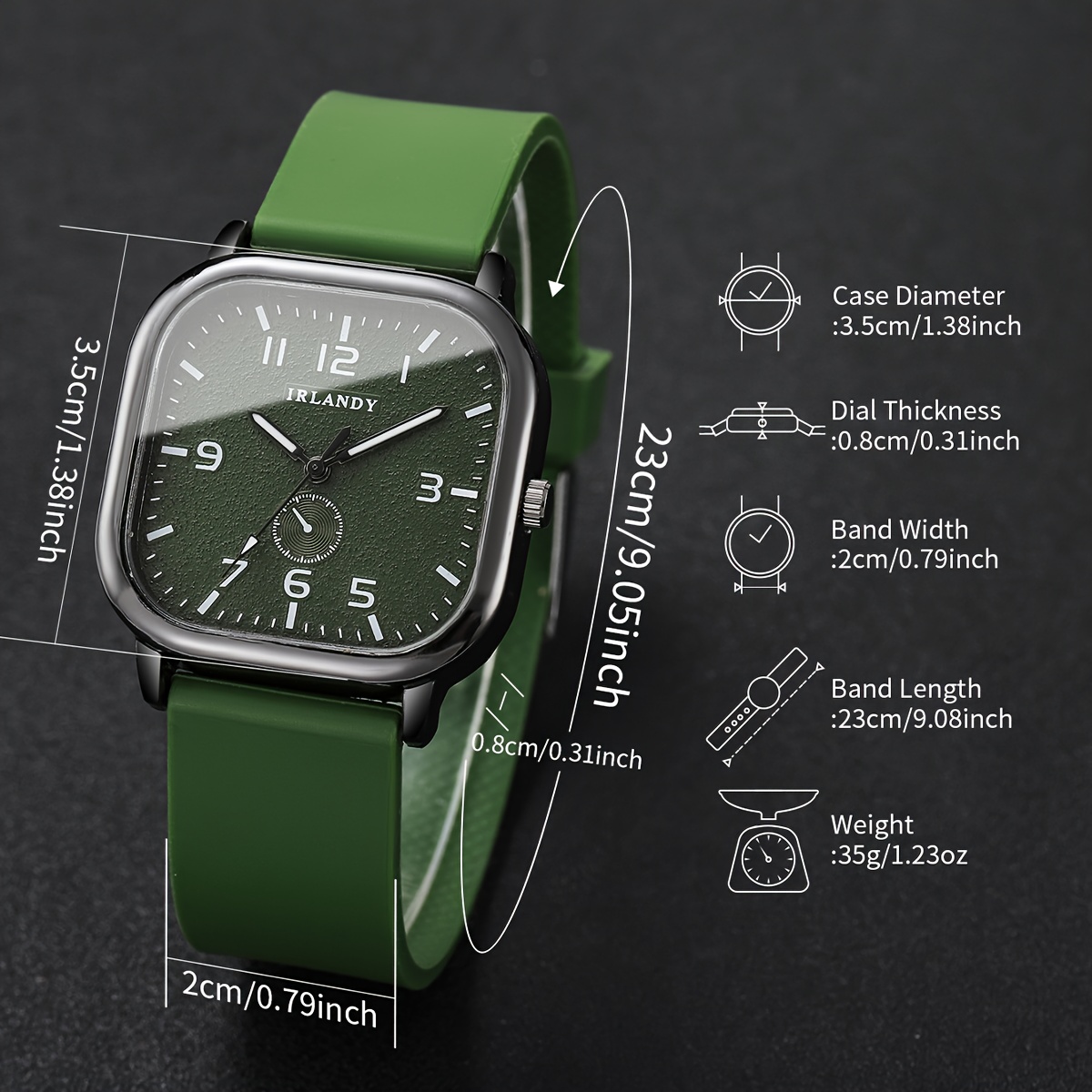 1 stuks Elegante Groene & Quartz Dameshorloge met Vierkant Horlogekast & Siliconen Band - Minimalistische Wijzerplaat, Wijzers & Groene Accenten, Niet-Oplaadbare Batterij, Stijlvolle Casual & Formele Polshorloge Voor Alledaagse Speciale Gelegenheden, horloges dames, dames horloge