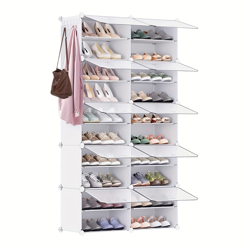 TEMU Shoe Rack, 10-layer Shoe Cabinet, Modular Shelving Unit, Plastic Shoe Rack With Transparent Doors, Shoe Storage, Shoe Organizer, Suitable For