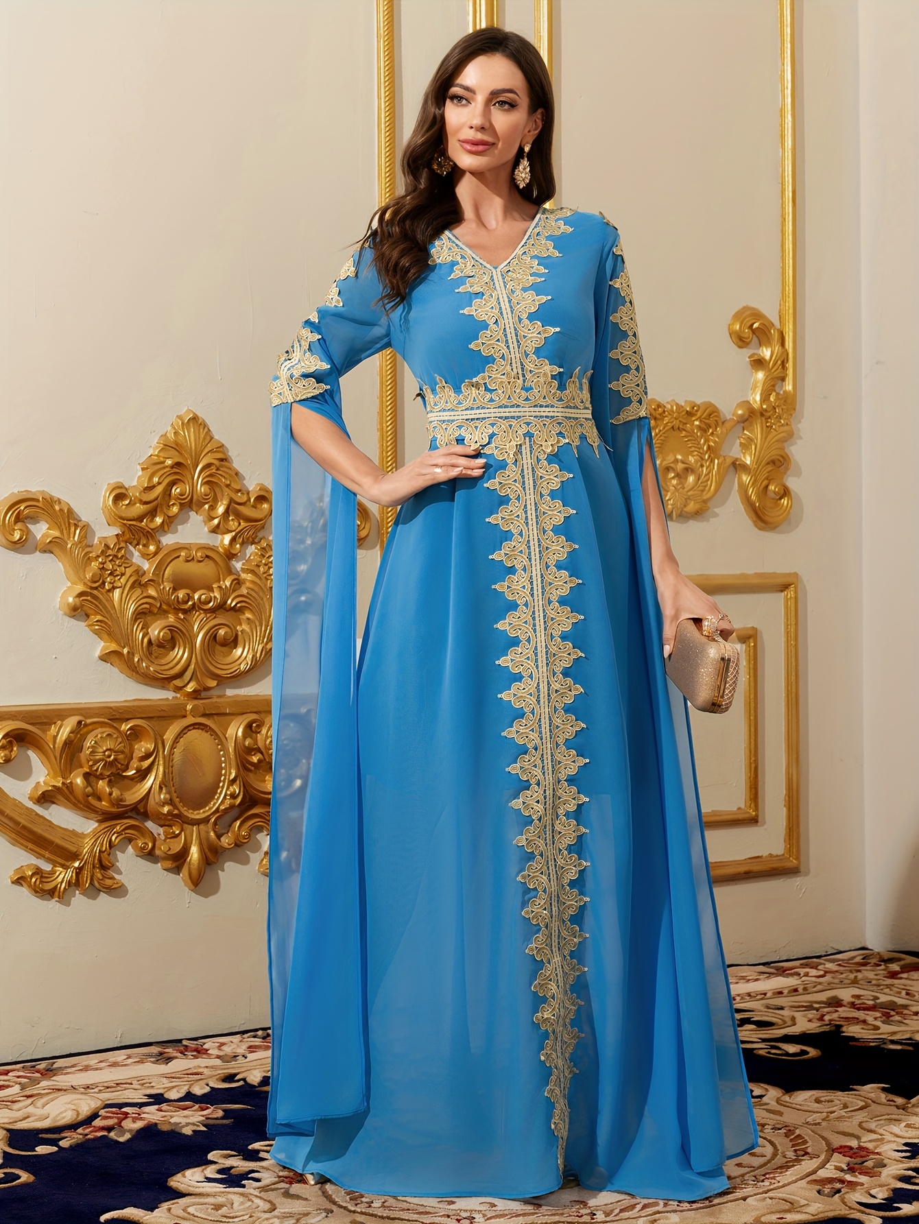arab formal dress Arab Dubai Evening Dress Silver Gray Woman Wedding Party Prom Formal G –  Jill Wish main image 1