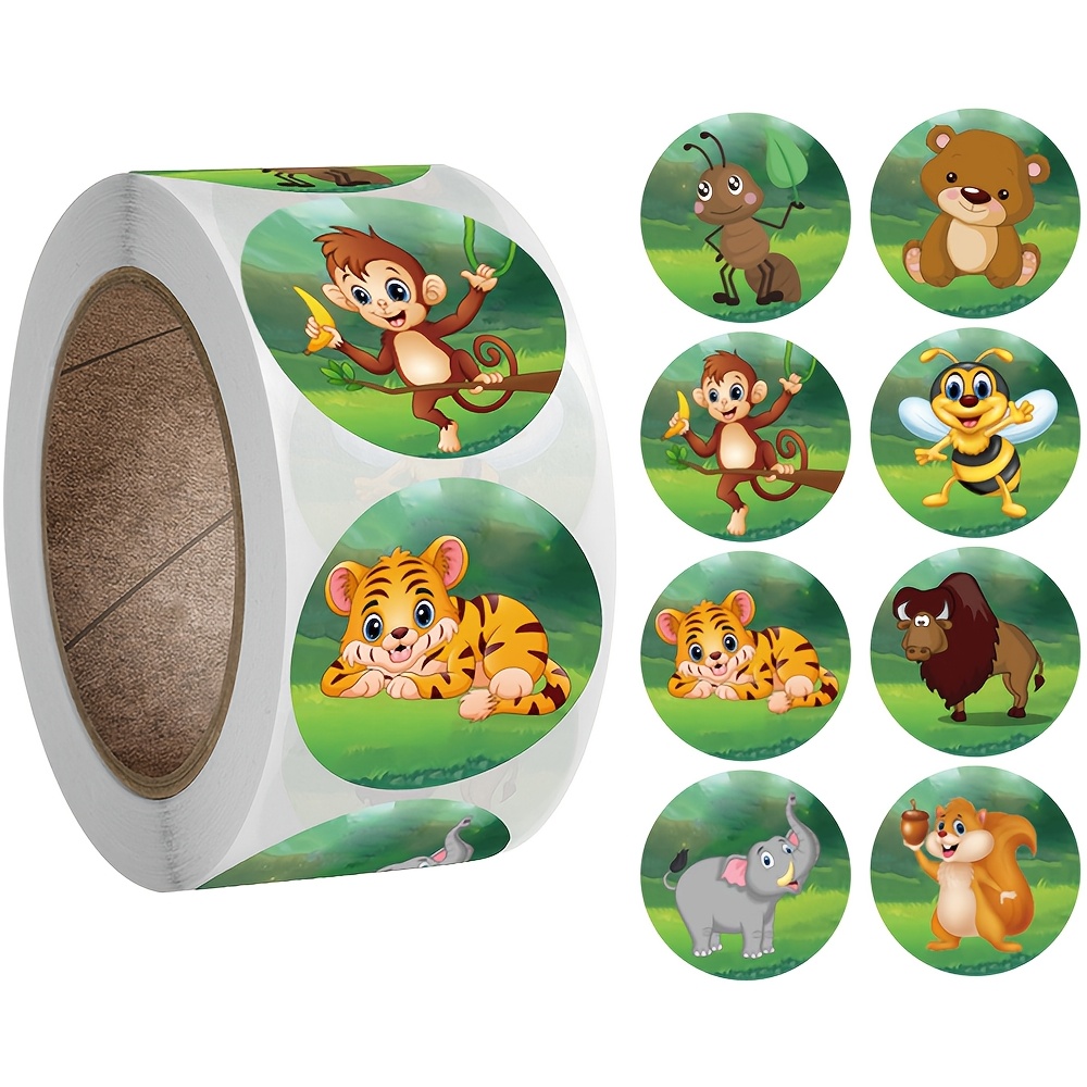 TEMU 500 Stück/Rolle Runde Tieraufkleber, dekorative Schreibwaren, Geschenkverpackung, Umschlagverschluss, selbstklebende Aufkleber