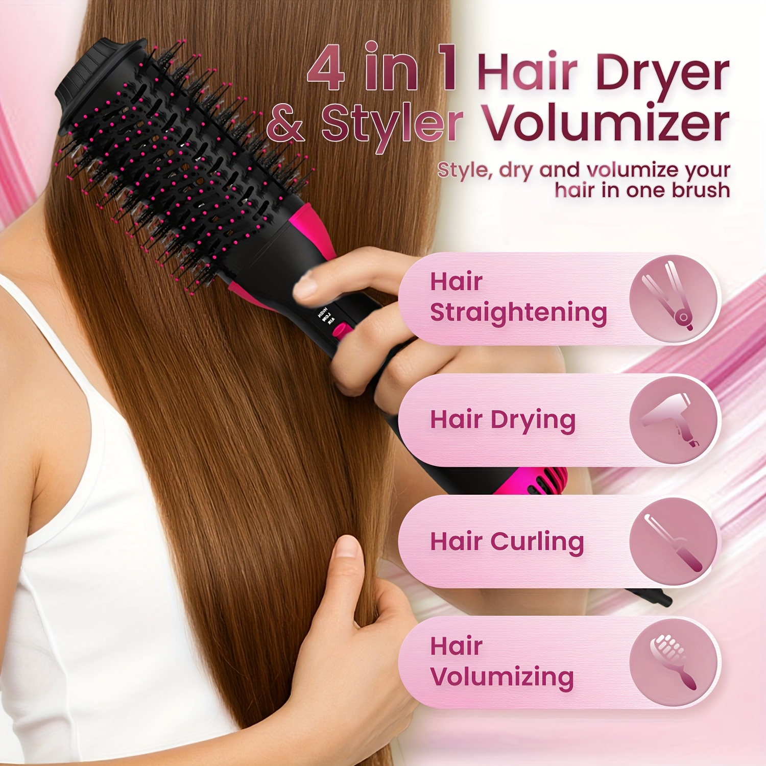 4 in 1 hot air brush with adjustable temperature ergonomic handle reduce frizz and static cling   blow dryer brush for all hair types styling and volume enhancer for home and dorm use Product details 0