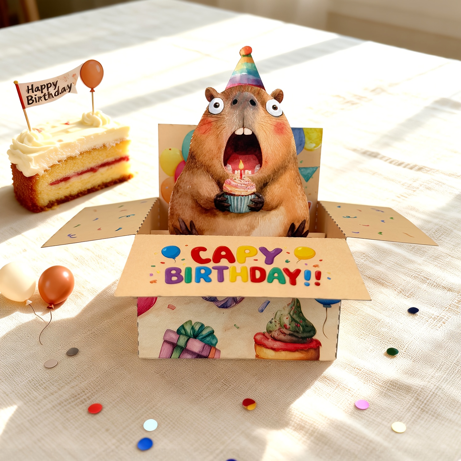 Image of 1pc Funny Capy-birthday Pop Up Card, Capybara 3d Happy Birthday Greeting Card With Space For Writing On The Back And Envelope, Birthday Gift For Family Colleagues, Home Decor