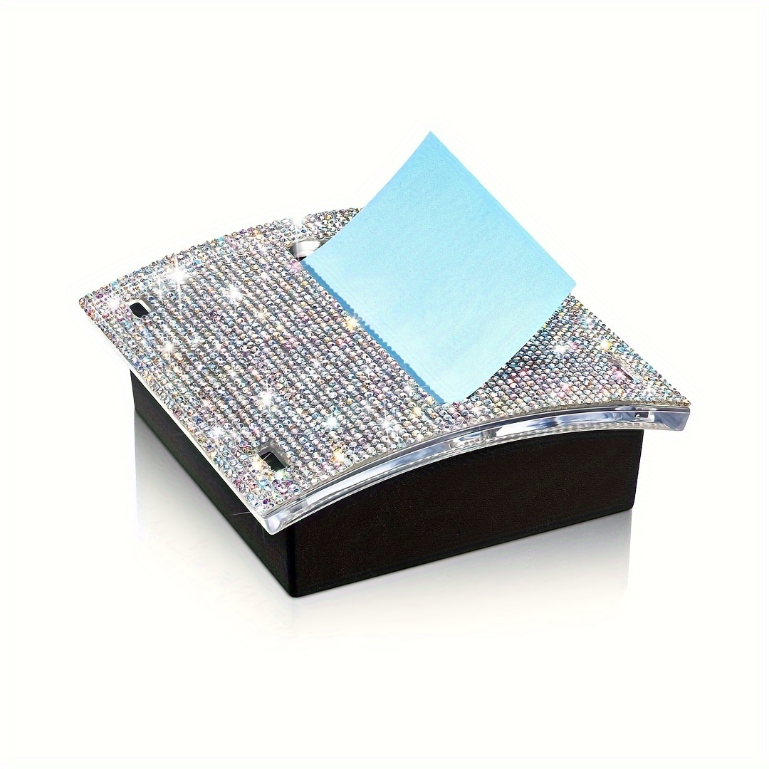 

Bling Crystal Rhinestone Plastic Memo Note Holder Dispenser, Transparent Desktop Sticky Note Storage Box For Office Supplies