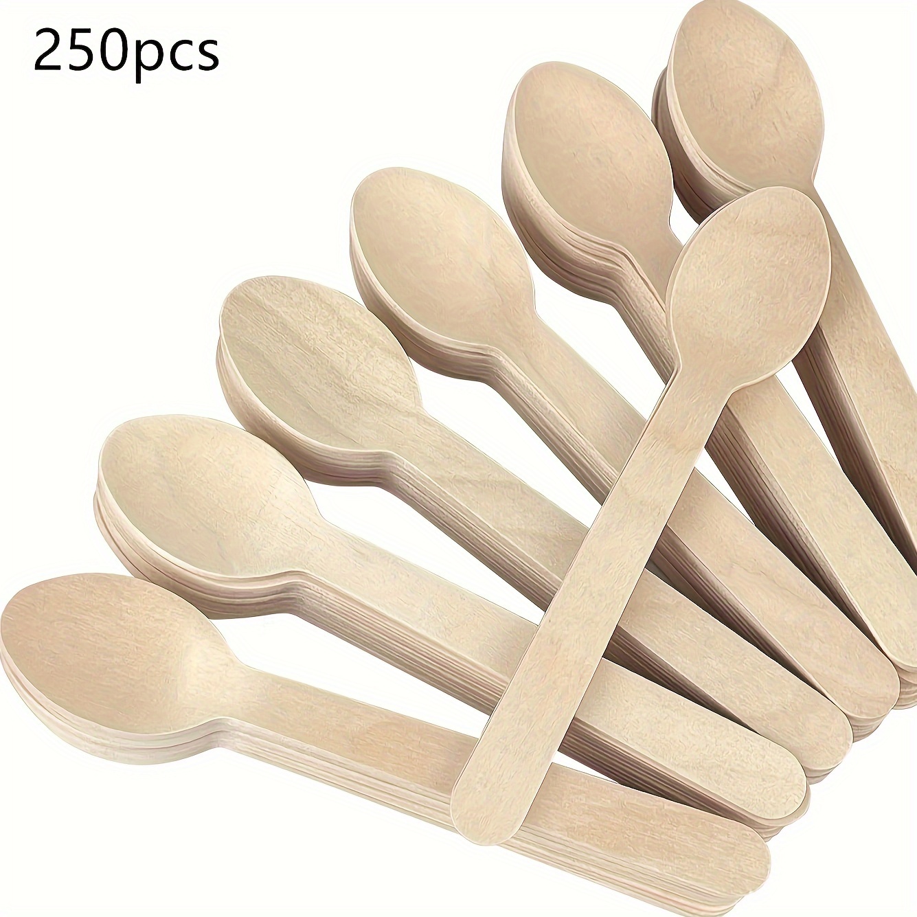 Image of 250pcs Wooden Disposable Spoons For Restaurant, 6.3in Spoons, Wooden Craft Spoons, Dessert Spoons, Wooden Spoon Samples, Party, Cake Spoons Chocolate Stirrers