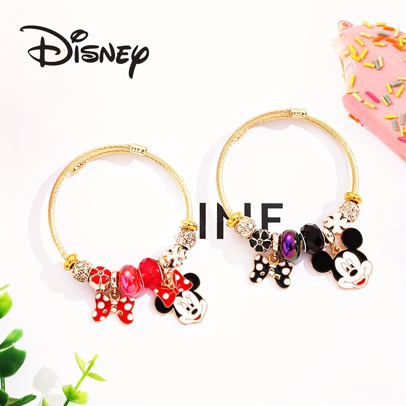 

Official Authorized 1pc Trendy Golden Charm Bracelet Cute Diy Cartoon Mickey Minnie Bowknot Elastic Charm Bracelet Adjustable Anime Theme Bracelet
