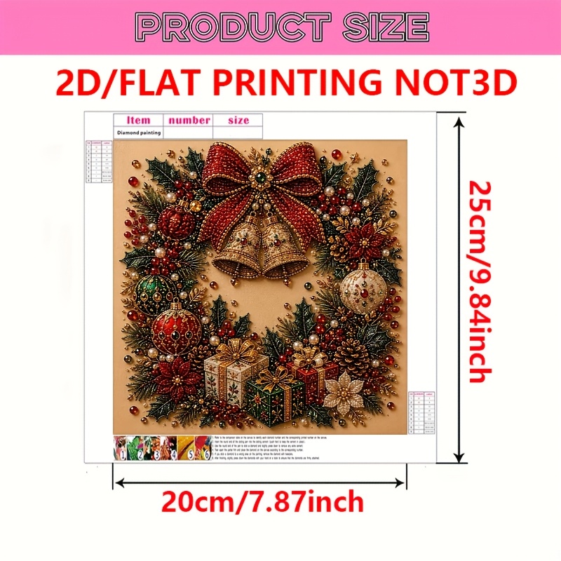 TEMU Peinture sur 2D plate 1pc, nouvelle peinture colorée, thème de Noël, motif de couronne de Noël, cadeau d'artisanat, décoration murale , cadre