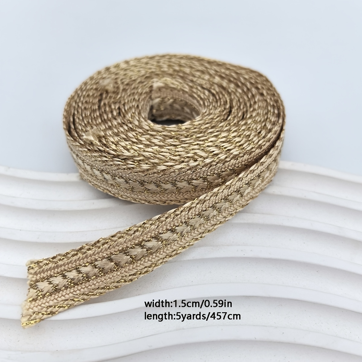 E-shop 5-Yard Goldbestickte Spitze, Gewebtes Band Dekorative Spitze, DIY Handgemachtes Dekorationszubehör