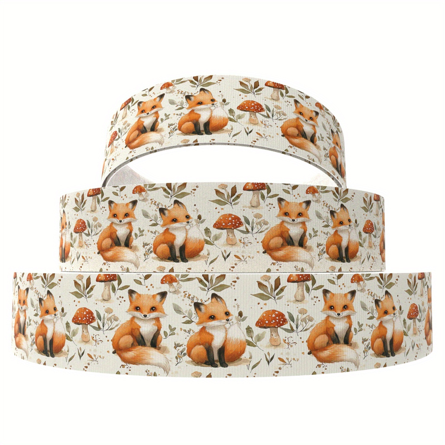 Image of Forest Animal Print Polyester 4.57m Wide 2.5cm Grosgrain Ribbon | Deer Fox Squirrel Hedgehog Pattern For Gift Wrapping, Sewing, Pet Collar, Wedding, Party Decor, Hair Bows, Crafts