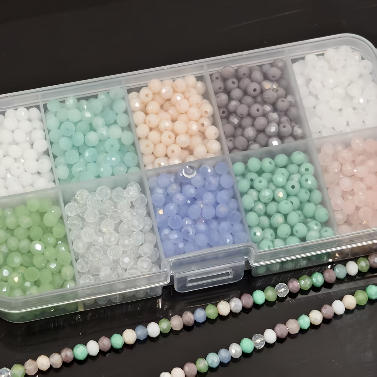 TEMU Scatola da 999 pezzi con 10 scomparti per perline di vetro piatte da 4mm, accessori per cucire per abbellimenti con perline fai da te su