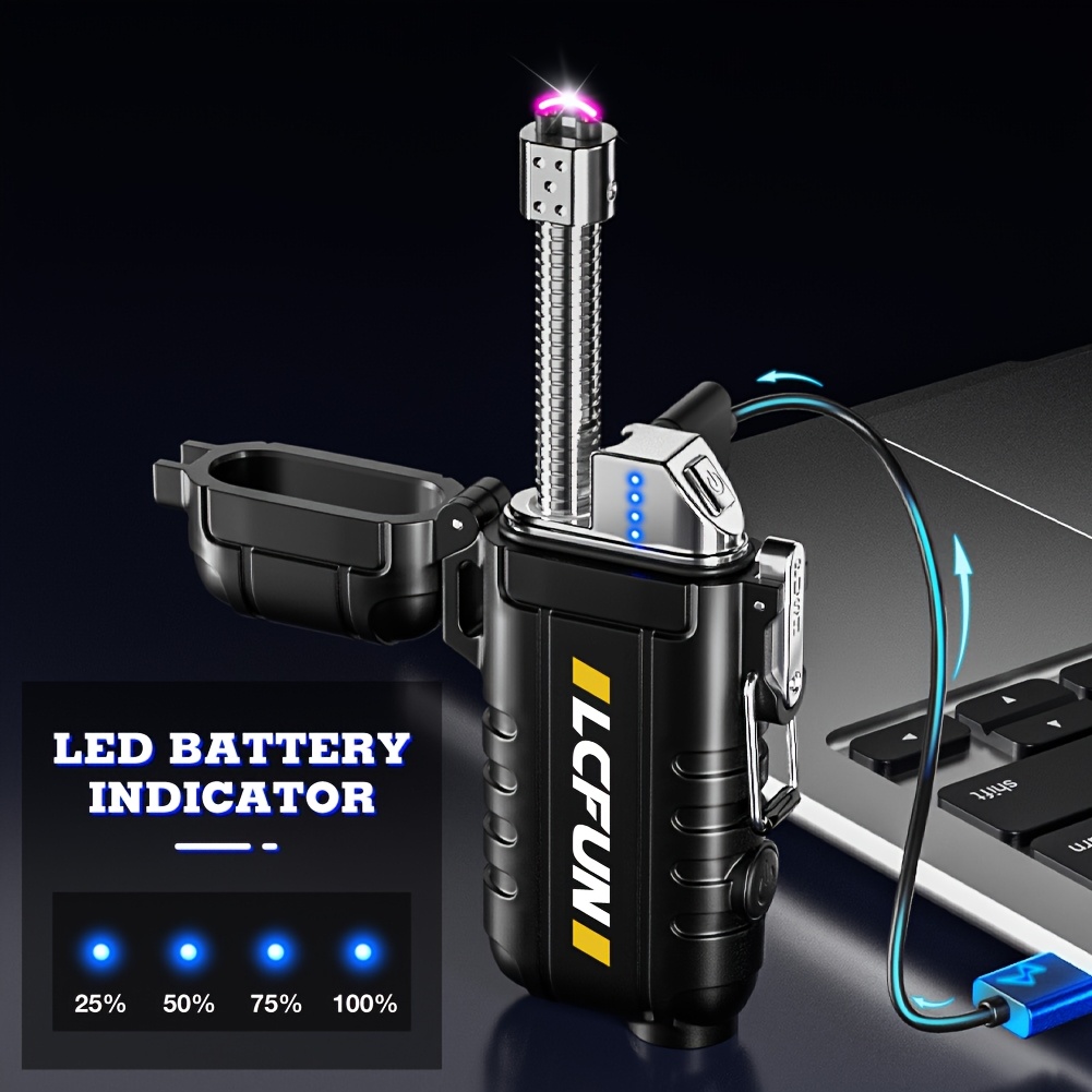 LCFUN Retractable Neck Plasma Lighter, Windproof & Electronic with Flashlight, Rechargeable Lithium Battery-Polymer, USB Charging, Zinc Alloy Material, for Survival Tactical Gear, Camping, Valentine'S Day, Thanksgiving, Christmas, Father'S Day, New Year