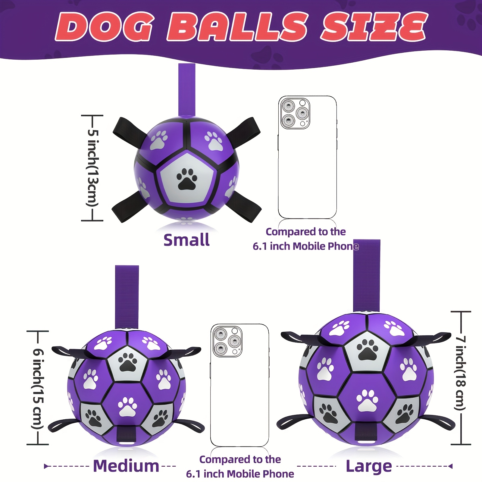 durable rubber dog soccer ball with straps interactive chew resistant pet toy for all breed sizes purple black with paw print design indoor outdoor play training dog ball toy large   1