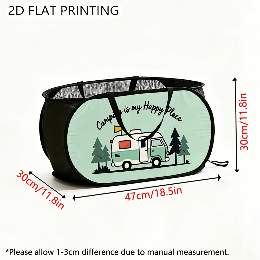 TEMU 1 panier à linge pliable en , motif forêt pour camping-car, idéal pour un à ou en résidence , grande , matériau en polyester pliable, robuste et
