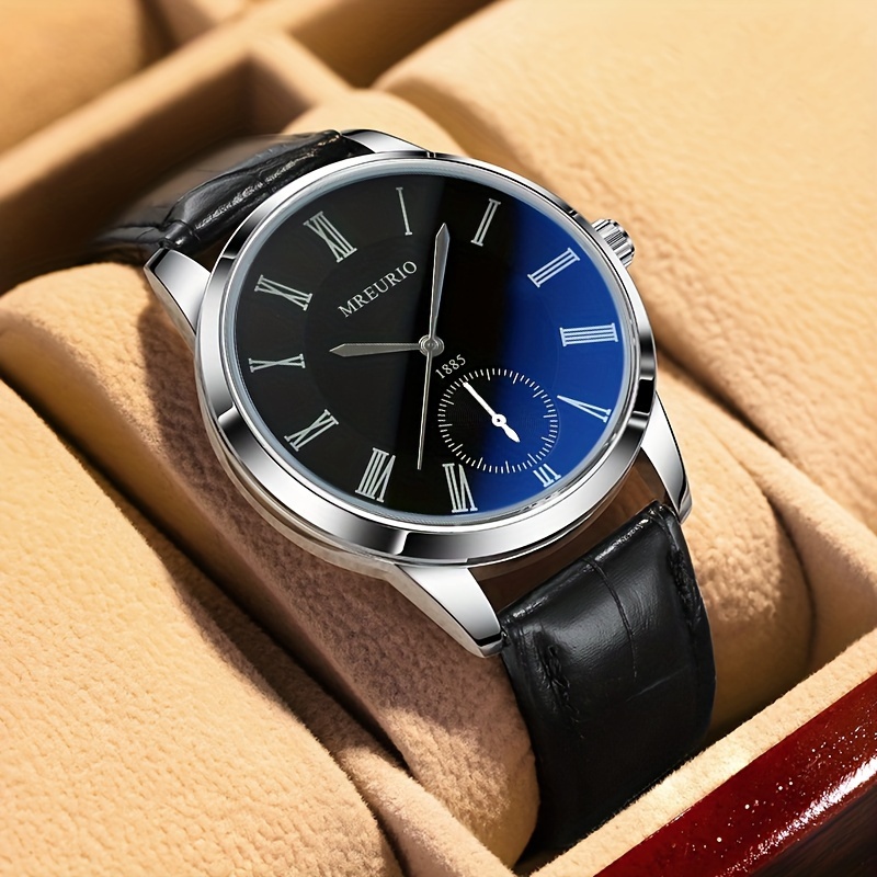 

New Men's Quartz Watch Business Men's Watch Fashion Blue Light Dial Casual Pu Leather Men's Watch