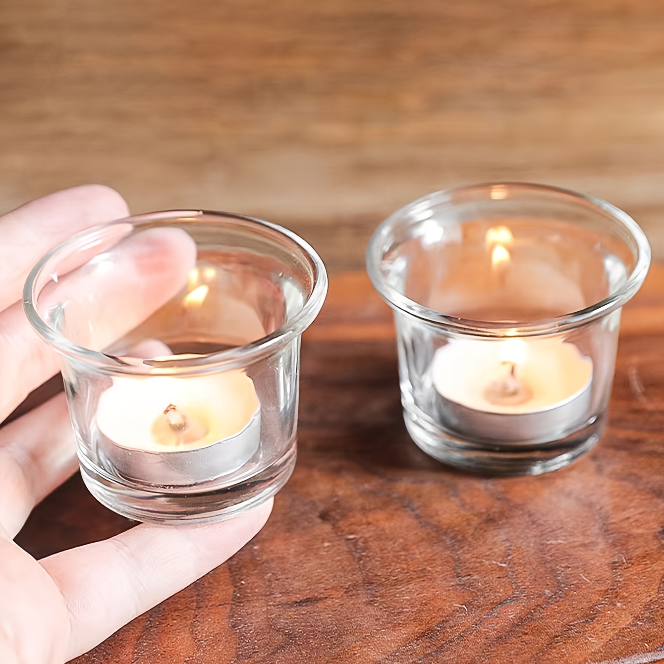 Image of 1pc Simple And Romantic Glass Candle Cup, Chinese-style Candle Holder, European-style Candlelight Dinner, Wedding, Birthday Decoration, Windproof Cup, Candle Not Included