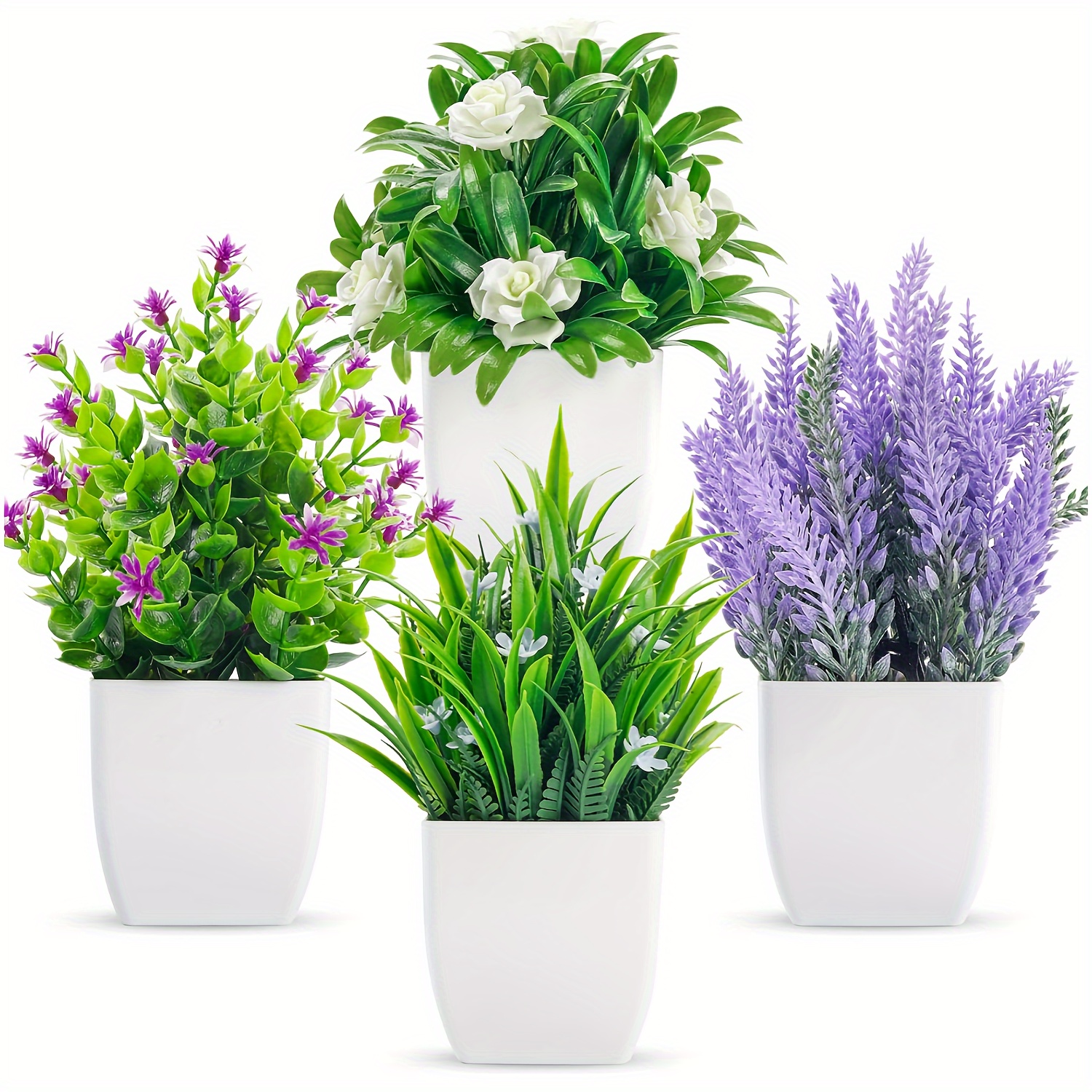 4er-Pack Kleine knstliche Pflanzen, knstliche Zimmerpflanzen mit Blten  fr Zuhause, Badezimmer, Kche, Bro, Schreibtischdeko