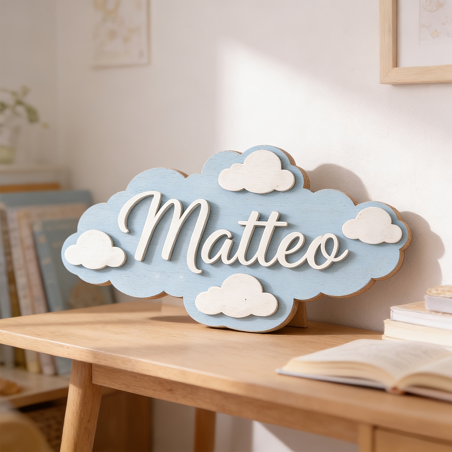 TEMU 2d Flat, 2d Font, 1 Customizable Wooden Cloud Nameplate, Custom Wall Decor With A , A Unique Housewarming Decorative Gift. Suitable For Rooms,