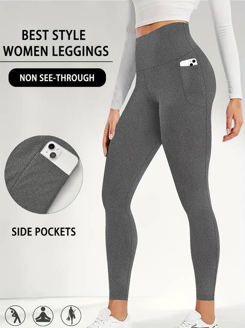 women high waisted tummy control leggings with pockets super soft full length yoga pants workout running gym pants suitable for yoga running gym solid tummy control full coverage